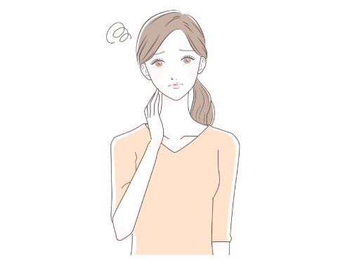 女性が右肩に手を当てて悩んでいるイラスト